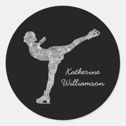 Custom Figure Skating Ice Skating Silver Shimmer Classic Round Sticker