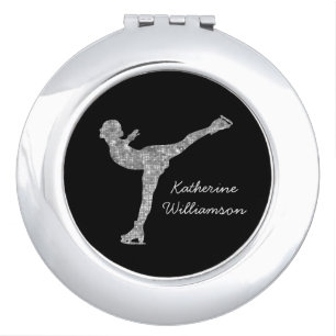 Custom Figure Skating Ice Skating Silver Shimmer Compact Mirror