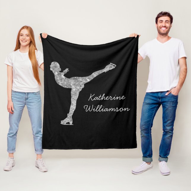 Custom Figure Skating Ice Skating Silver Shimmer Fleece Blanket (In Situ)