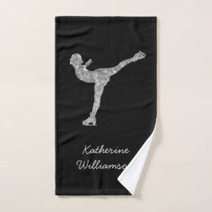 Custom Figure Skating Ice Skating Silver Shimmer Hand Towel