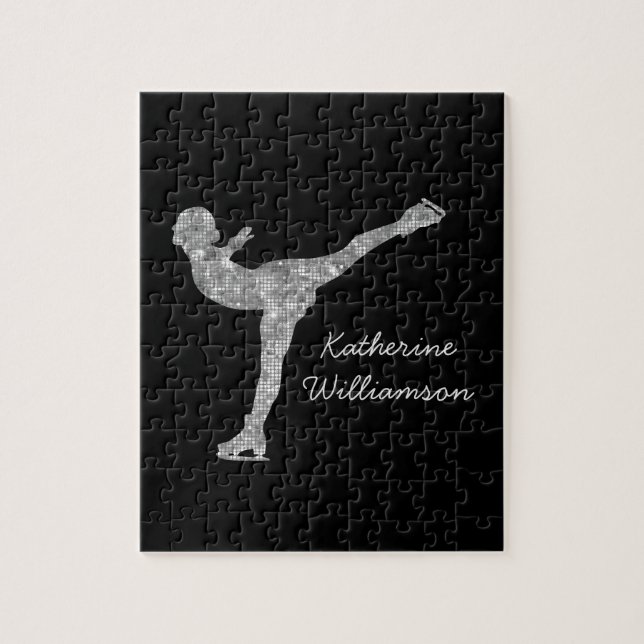Custom Figure Skating Ice Skating Silver Shimmer Jigsaw Puzzle (Vertical)