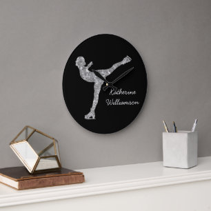 Custom Figure Skating Ice Skating Silver Shimmer Large Clock