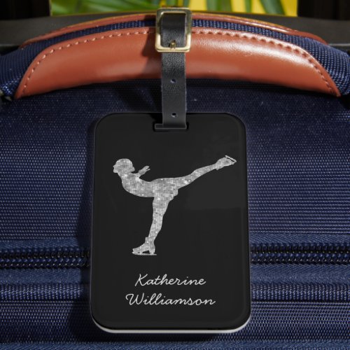 Custom Figure Skating Ice Skating Silver Shimmer Luggage Tag