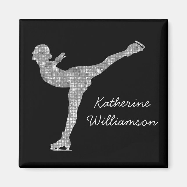 Custom Figure Skating Ice Skating Silver Shimmer Magnet (Front)