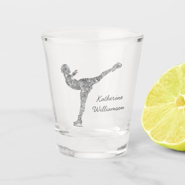 Custom Figure Skating Ice Skating Silver Shimmer Shot Glass (Front)