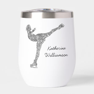 Custom Figure Skating Ice Skating Silver Shimmer Thermal Wine Tumbler