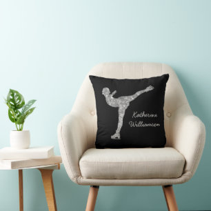 Custom Figure Skating Ice Skating Silver Shimmer Throw Pillow