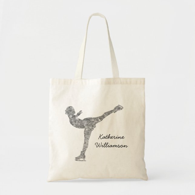 Custom Figure Skating Ice Skating Silver Shimmer Tote Bag (Front)