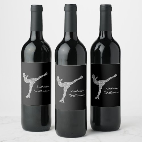 Custom Figure Skating Ice Skating Silver Shimmer Wine Label