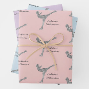 Custom Figure Skating Ice Skating Silver Shimmer Wrapping Paper Sheets
