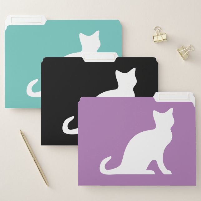 Custom file folders with cute cat silhouette (Set)