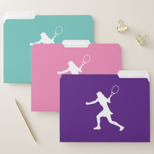 Custom file folders with female tennis player logo
