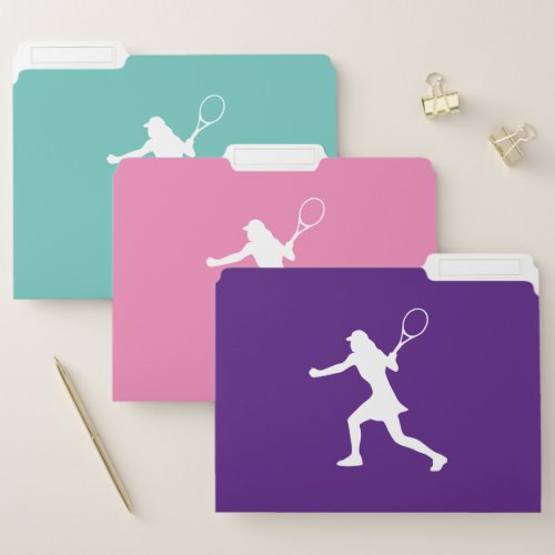 Custom file folders with female tennis player logo