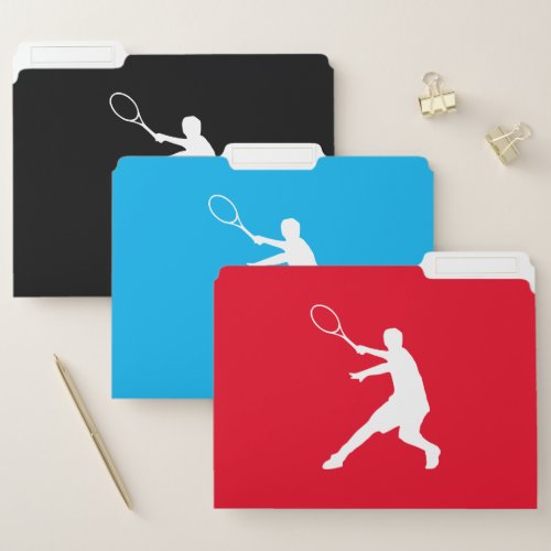 Custom file folders with tennis player silhouette