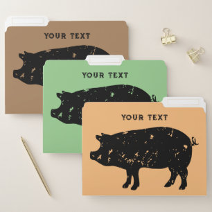 Custom file folders with vintage pig silhouettes