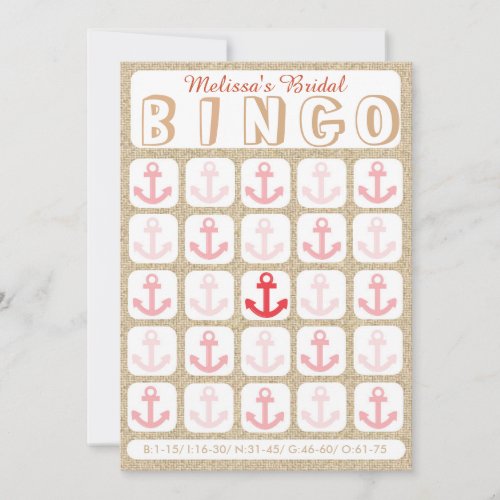 Custom fill it in bridal bingo anchor game card