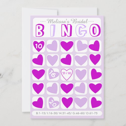 Custom fill it in bridal bingo purple game card