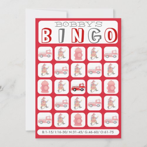 Custom fill it in firetruck bingo game card