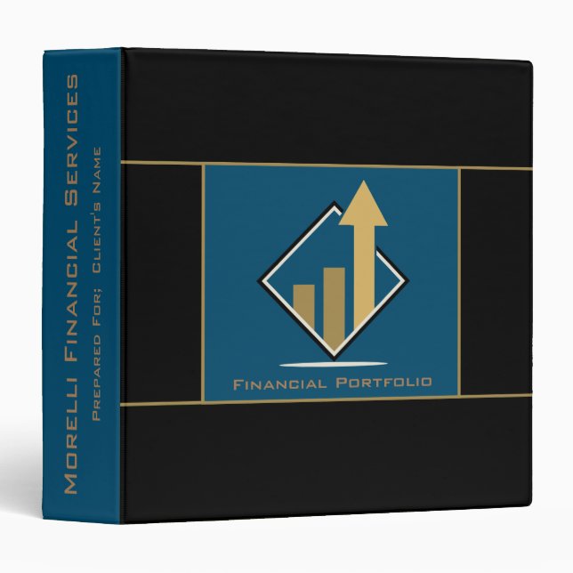 Custom Financial Portfolio Black | Blue 3 Ring Binder (Front/Spine)