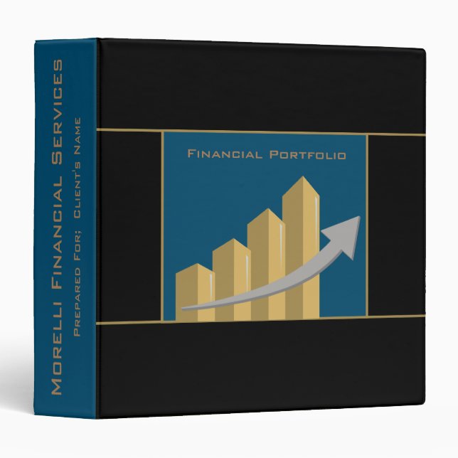 Custom Financial Portfolio Black | Blue 3 Ring Binder (Front/Spine)