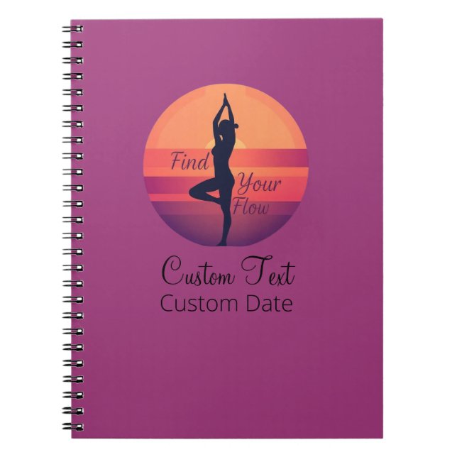 Custom Find Your Flow Sunset Yoga Notebook (Front)