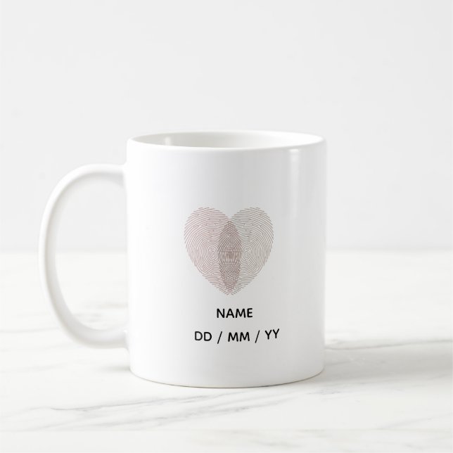 Custom Fingerprint Heart Wedding Anniversary  Coffee Mug (Left)