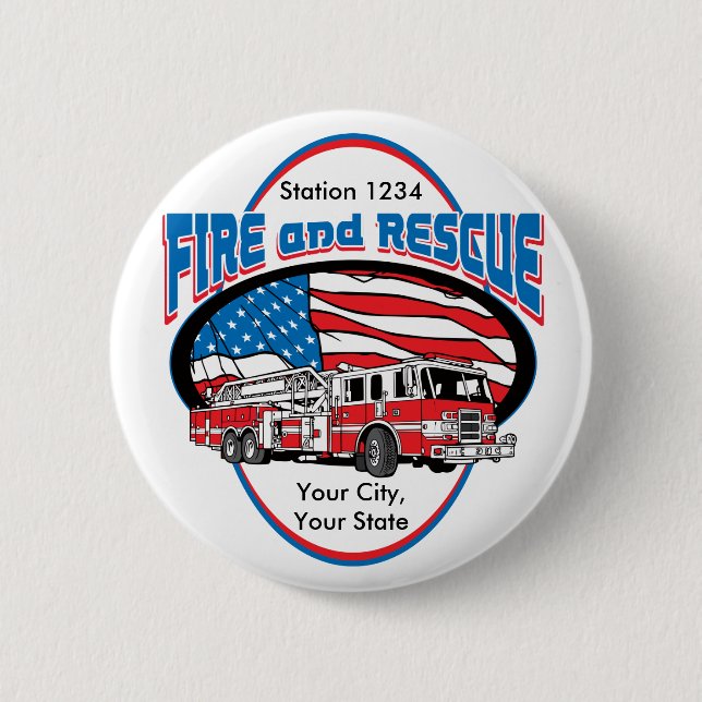 Custom Fire and Rescue Pinback Button (Front)