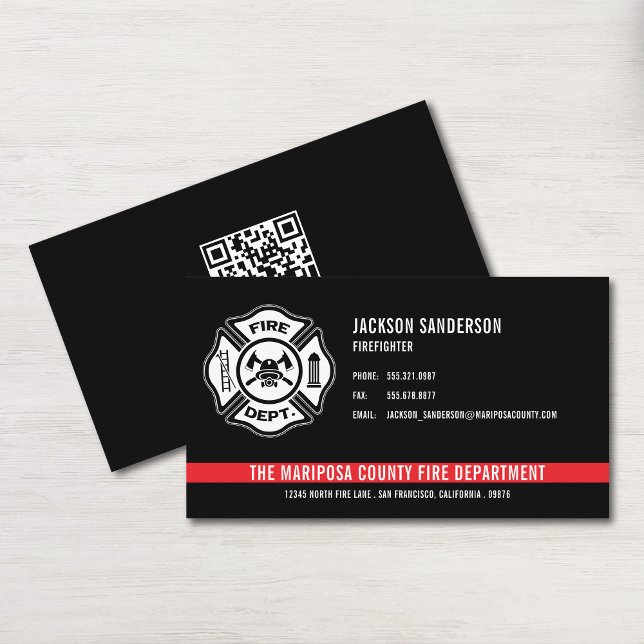 Custom Fire Department Firefighter QR Code Business Card (Custom Firefighter Fire Department Logo Business Card)