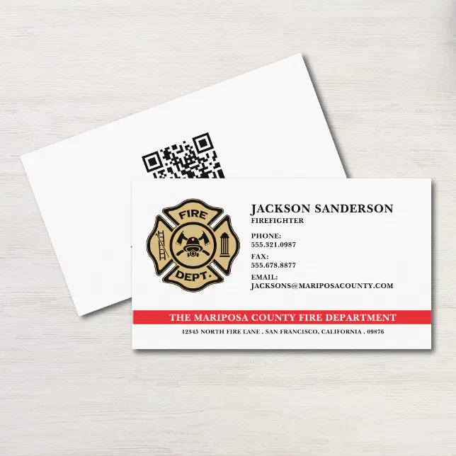 Custom Fire Department Firefighter QR Code Logo Business Card | Zazzle