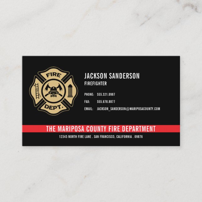 Custom Fire Department Firefighter Red Line Logo Business Card (Front)