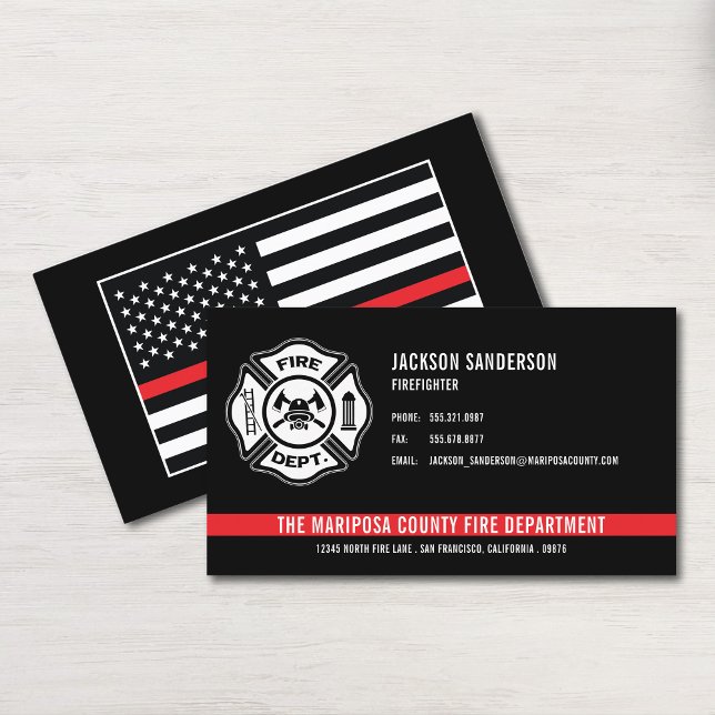 Custom Fire Department Firefighter Red Line Logo Business Card (Custom Fire Department Firefighter Red Line Logo Business Card)