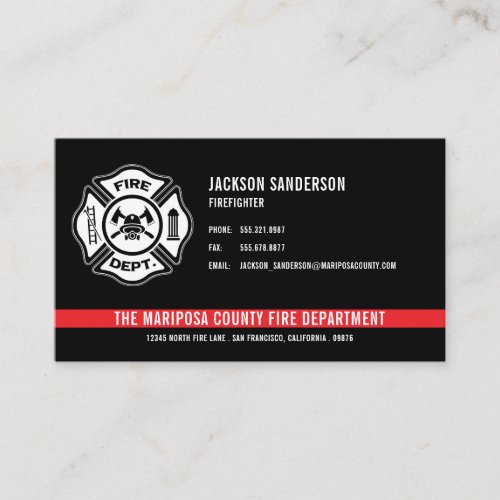 Custom Fire Department Firefighter Red Line Logo Business Card