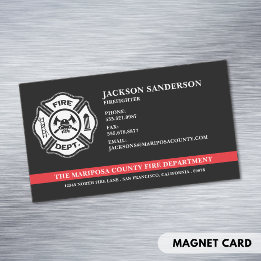 Custom Fire Department Firefighter Red Line Logo Business Card Magnet
