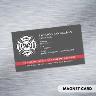 Custom Fire Department Firefighter Red Line Logo Business Card Magnet
