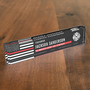 Custom Fire Department Logo Badge Firefighter Desk Name Plate