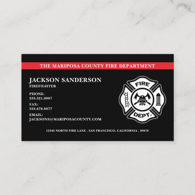 Custom Fire Department Logo Firefighter Business Card (Front)