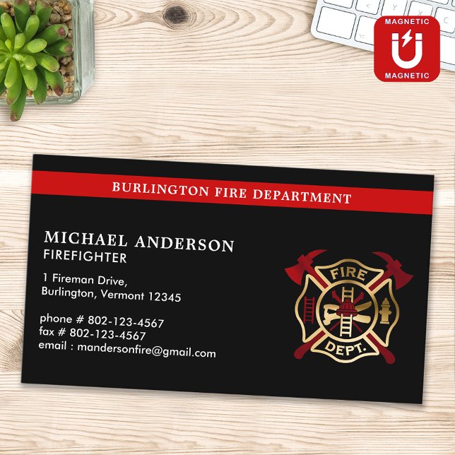 Custom Fire Department Logo Modern Firefighter  Business Card Magnet (Creator Uploaded)