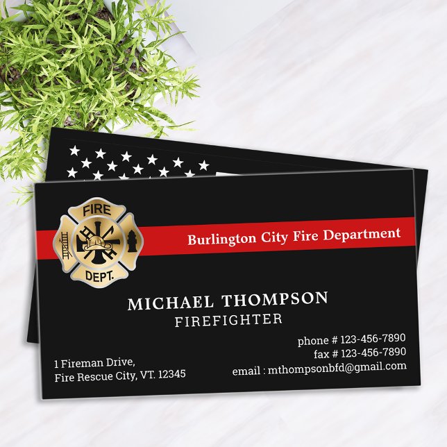 Custom Fire Department Red Line Logo Firefighter  Business Card (Creator Uploaded)