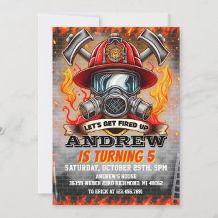Custom Fire Fighter Mask Fire Department birthday Invitation