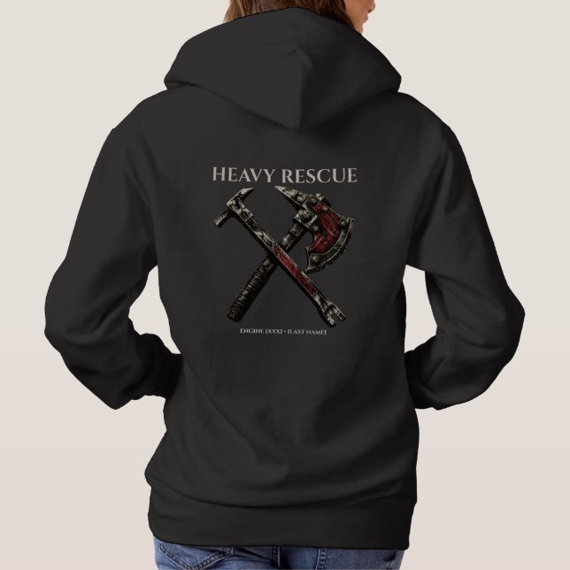 Custom Fire Rescue Engine Co Heavy Armor Axe Hoodie (Back)