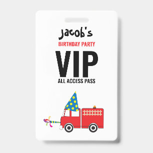 Custom Fire Truck Birthday Party Pass Favor  Badge