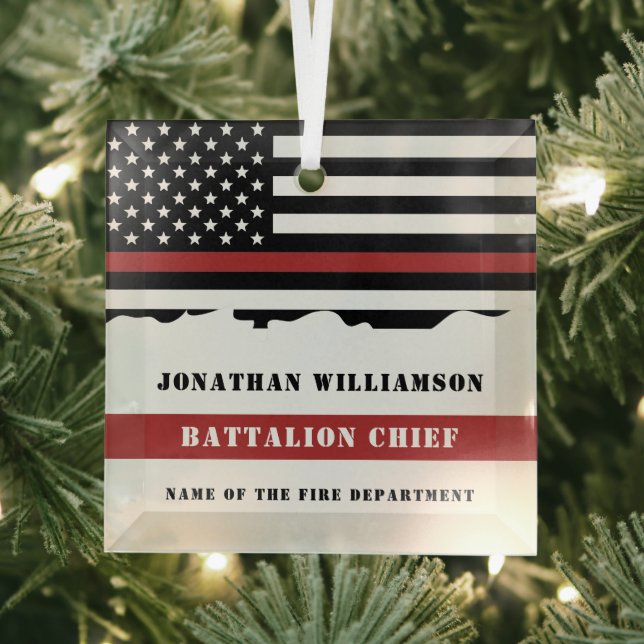 Custom Firefighter Appreciation Thin Red Line Flag Glass Ornament (Insitu)