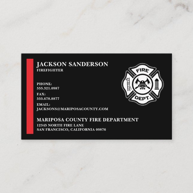 Custom Firefighter Fire Department Logo Business Card (Front)