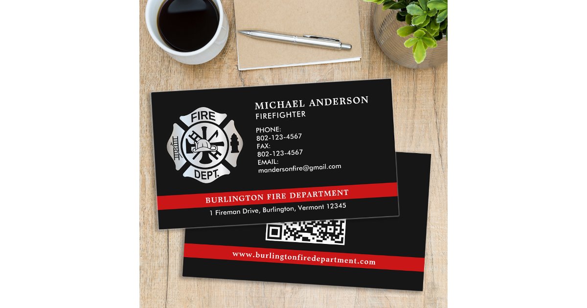 Custom Firefighter Fire Department QR Code Logo Business Card | Zazzle