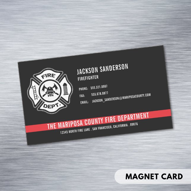 Custom Firefighter Fire Department Red Line Logo Business Card Magnet (Custom Firefighter Fire Department Red Line Logo Business Card Magnet)