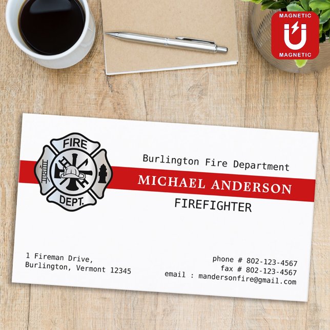 Custom Firefighter Fire Station Red Line Logo Business Card Magnet (Creator Uploaded)