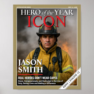 Custom Firefighter Gift Fireman Magazine Cover Poster