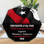 Custom Firefighter Of The Year Thin Red Line Acrylic Award<br><div class="desc">Celebrate and show your appreciation to an outstanding Firefighter with this Thin Red Line Firefighter Of The Year Award - American flag design in Firefighter Flag colors , modern black red design . Personalize this Firefighter award with fireman name, text with fire department name, logo and community, and date of...</div>