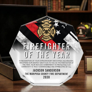Custom Firefighter Of The Year Thin Red Line Logo Acrylic Award