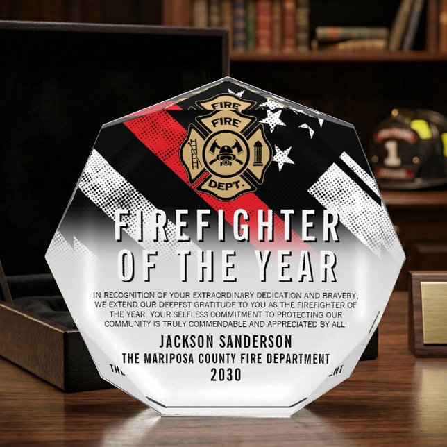 Custom Firefighter Of The Year Thin Red Line Logo Acrylic Award (Custom Firefighter Of The Year Thin Red Line Logo Acrylic Award)